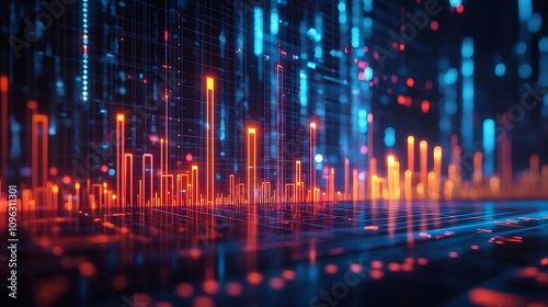 Business visualization with a 3D growth graph and upward bar trends