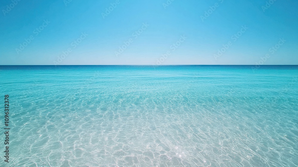 Serene turquoise sea with gentle ripples under a bright blue sky, creating a calm ocean background Serene turquoise sea with gentle ripples under a bright blue sky, creating a calm ocean background