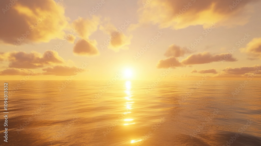 Sunset over the sea with golden light reflecting on the calm water, creating a serene and dreamy background Sunset over the sea with golden light reflecting on the calm water, creating a serene and dreamy background