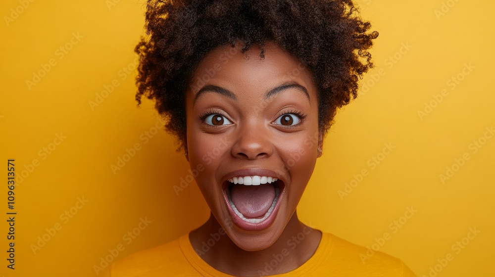 woman excited facial expression, solid color background woman excited facial expression, solid color background