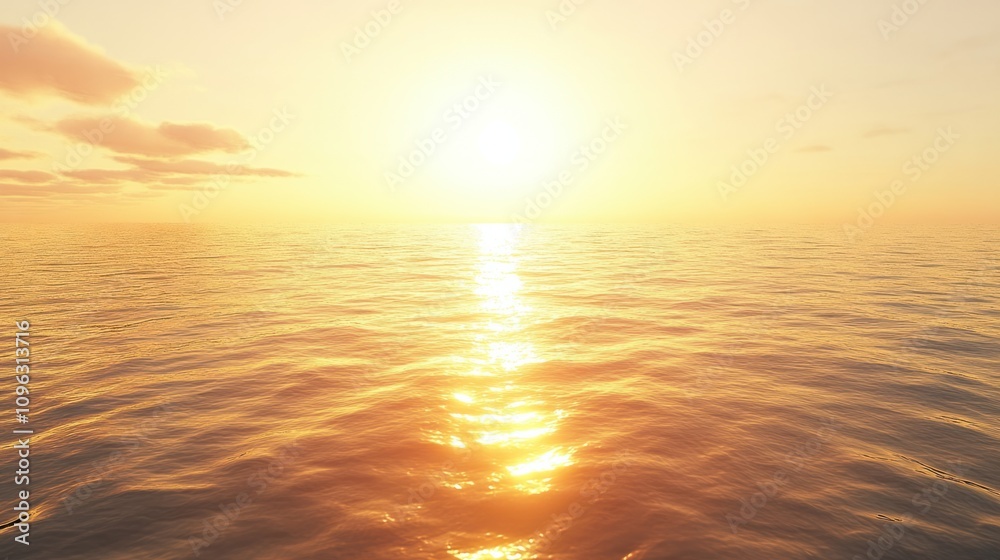 Fototapeta premium Sunset over the sea with golden light reflecting on the calm water, creating a serene and dreamy background