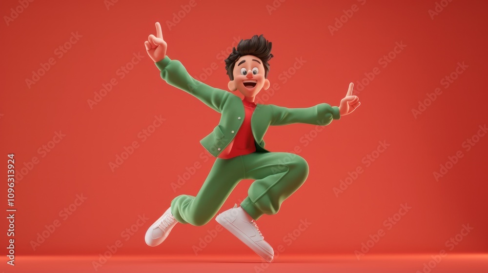Joyful 3D cartoon boy jumping and celebrating. Joyful 3D cartoon boy jumping and celebrating.