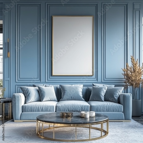 mock up poster frame in modern interior background, living room, Scandinavian style, 3D render, 3D illustration

