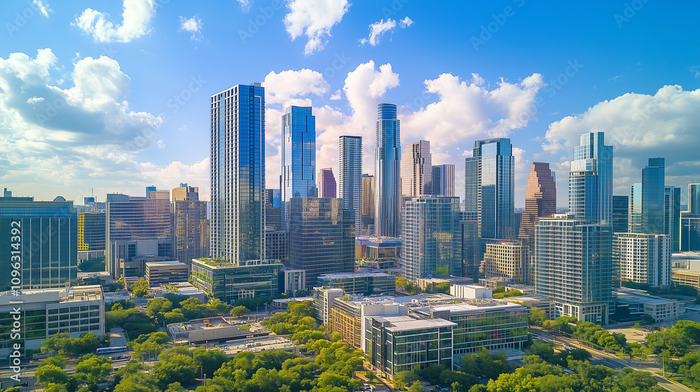 Fototapeta premium City Skyline under Blue Sky and White Clouds