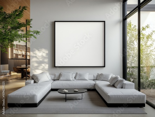 mock up poster frame in modern interior background, living room, Scandinavian style, 3D render, 3D illustration
