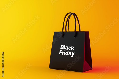 Black bag with the inscription Black Friday on a yellow background
