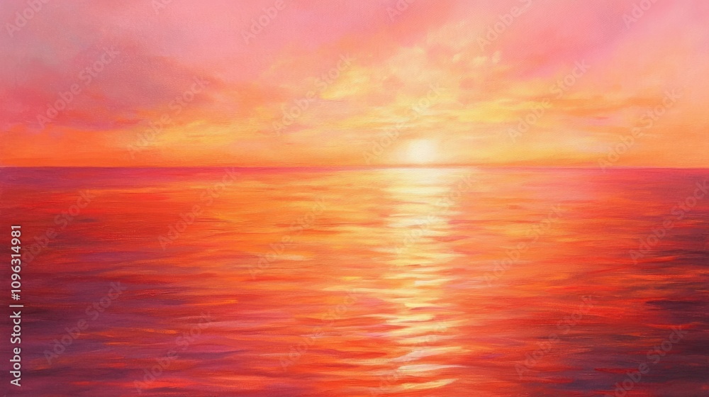 Obraz premium sea scene with warm orange and pink hues casting reflections on the calm water