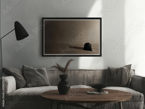 mock up poster frame in modern interior background, living room, Scandinavian style, 3D render, 3D illustration
