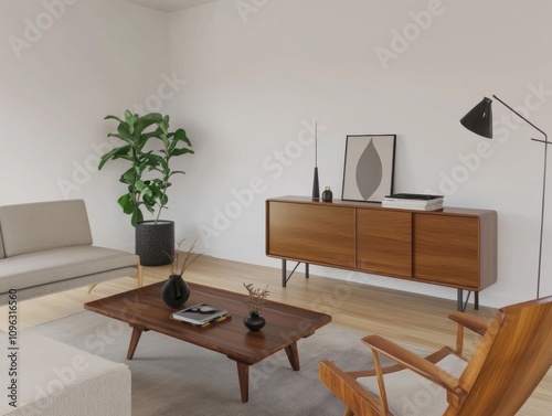 mock up poster frame in modern interior background, living room, Scandinavian style, 3D render, 3D illustration
