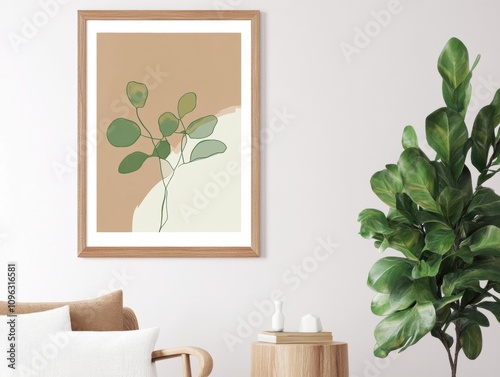 mock up poster frame in modern interior background, living room, Scandinavian style, 3D render, 3D illustration
