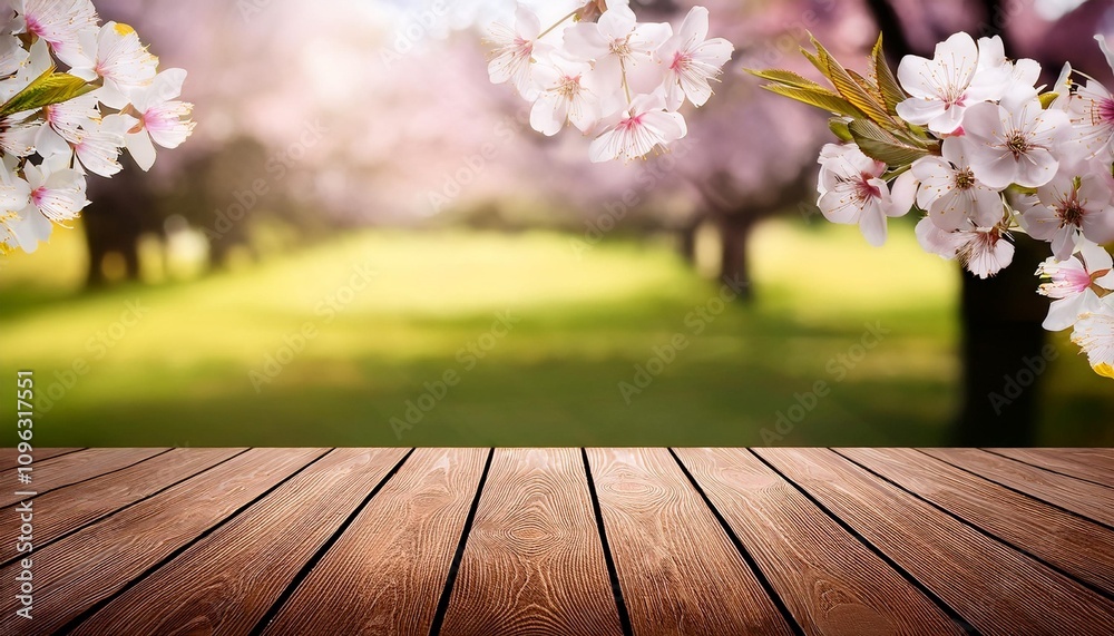 spring blossoms with wooden table spring blossoms with wooden table