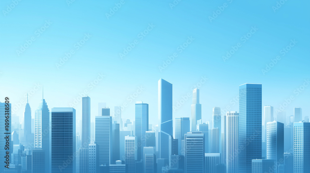 Modern Skyline with High-Rise Office Buildings under Blue Sky Modern Skyline with High-Rise Office Buildings under Blue Sky