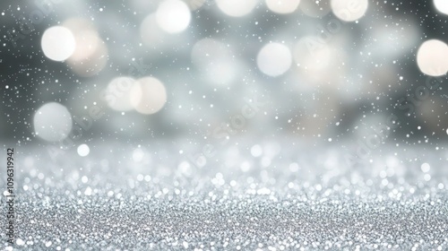 A soft, defocused silver glitter background with subtle sparkles floating in the distance, offering a serene and luxurious vibe perfect for celebrations or elegant designs.