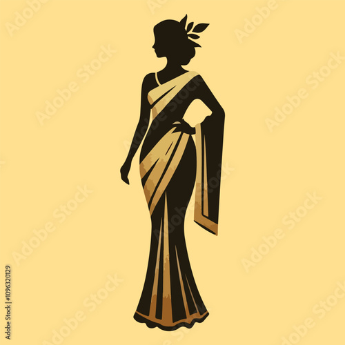 Elegant Modern Saree Silhouette Logo Design in Golden Gradient for Fashion Branding