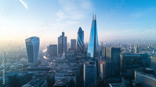 Modern City Skyline with CBD Office Buildings at Sunset - Drone View