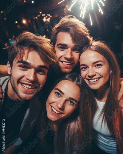 Elegant group of men and women gather to celebrate new year s eve with joy and style photo