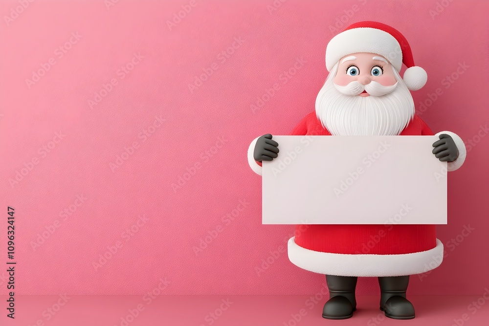Cheerful Santa Claus with Blank Sign on Pink Background Cheerful Santa Claus with Blank Sign on Pink Background