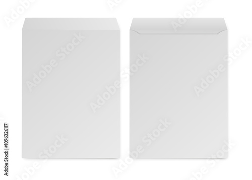 Blank white letter paper envelope. Top View. Vector A4 envelopes on white background