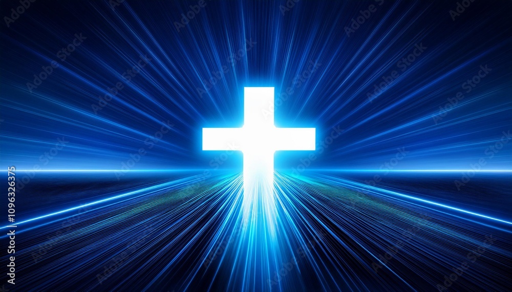 Obraz premium cross blue light neon background