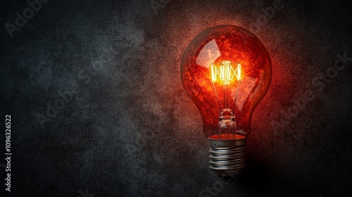 A glowing red light bulb on a dark background.