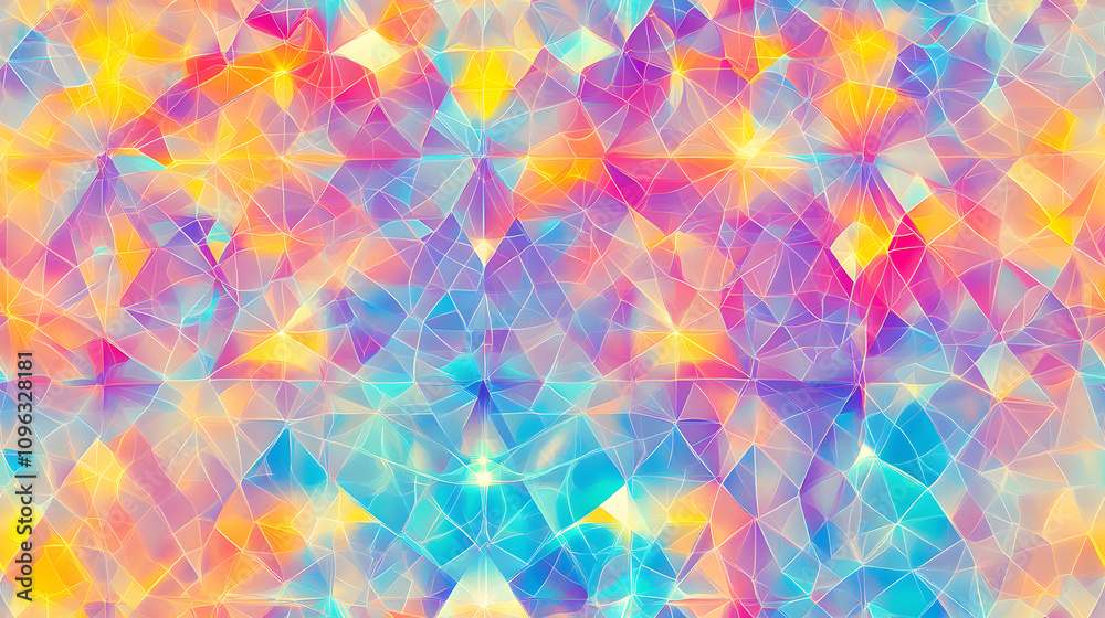 Soft Pastel Geometric Mosaic with Glowing Effects and Gradient Tones Creating a Seamless Abstract Background