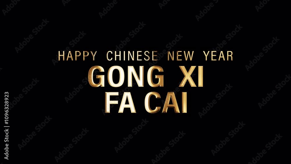 Loop animation Happy Chinese New Year Gong Xi Fa Cai gold text shine light motion title on black abstract background. promote advertising concept isolate using QuickTime Alpha Channel proress 444 Loop animation Happy Chinese New Year Gong Xi Fa Cai gold text shine light motion title on black abstract background. promote advertising concept isolate using QuickTime Alpha Channel proress 444