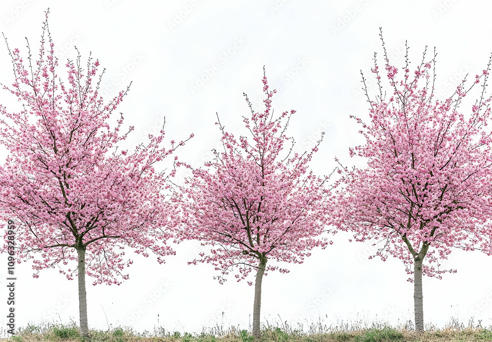 Beautiful Cherry Blossom Trees Against a White Background Beautiful Cherry Blossom Trees Against a White Background