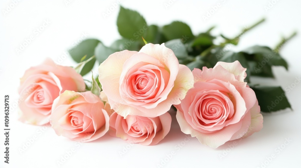 Delicate pink roses arranged on a clean white background perfect for use in mockup cards or invitations ideal for romantic events Delicate pink roses arranged on a clean white background perfect for use in mockup cards or invitations ideal for romantic events