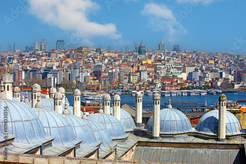 Istanbul, Türkiye, a cityscape of the turkish capital from the panoramic view of Suleiman Mosque photo