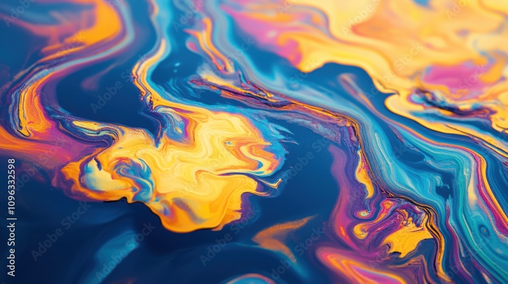 Fototapeta premium Abstract vibrant swirls of blue, yellow, and orange create a stunning visual texture that captivates the viewer.