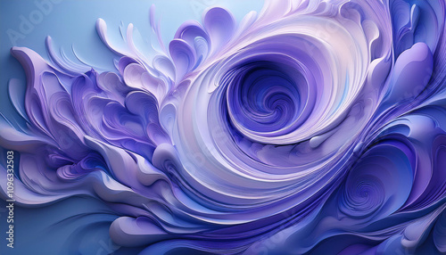 Abstract swirl of vibrant purple, white, and black paint splashes creating a dynamic, energetic vortex design. Perfect for artistic, modern, or expressive design concepts