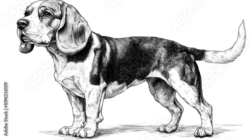 Beagle Dog, Detailed Pencil Sketch, Elegant Canine Portrait photo