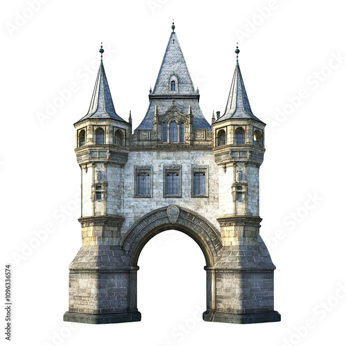 3D front view illustration of the Charles Bridge monument isolated on a white transparent background