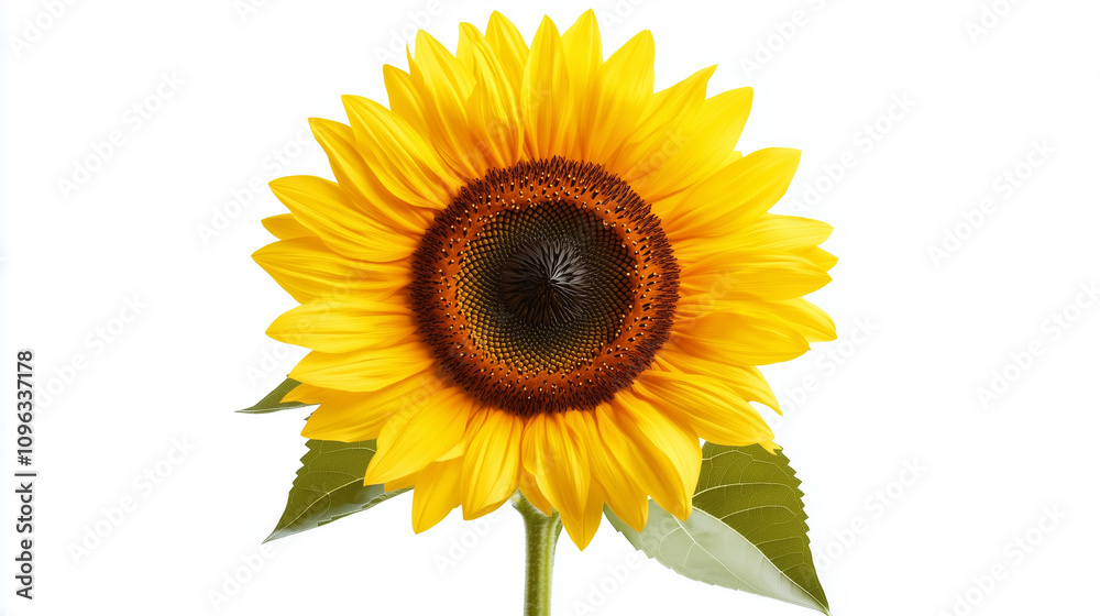 Fototapeta premium Yellow Sunflower with Green Leaves