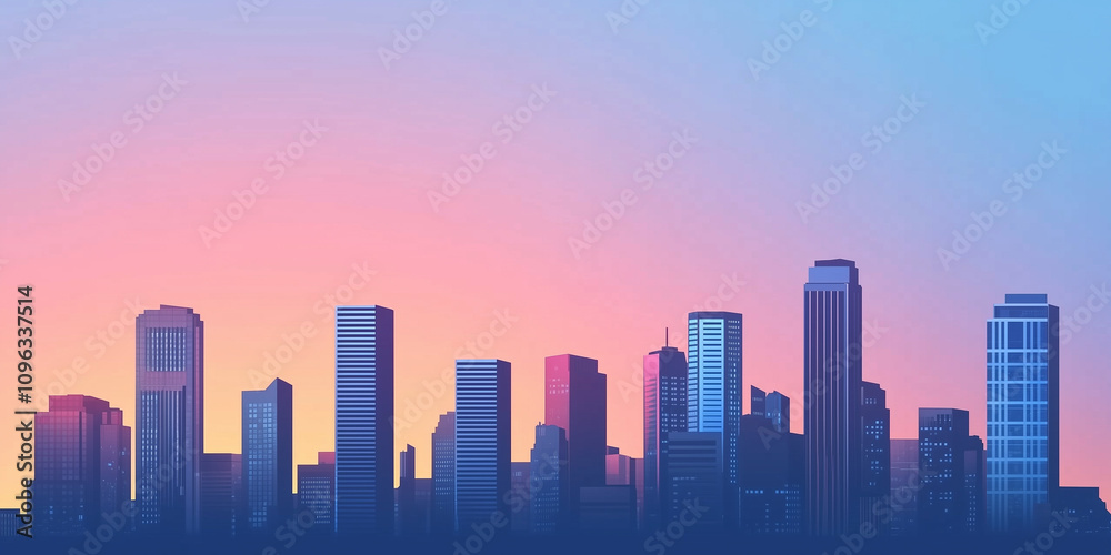 Fototapeta premium Modern City Skyline with CBD Office Buildings at Sunset, Drone View