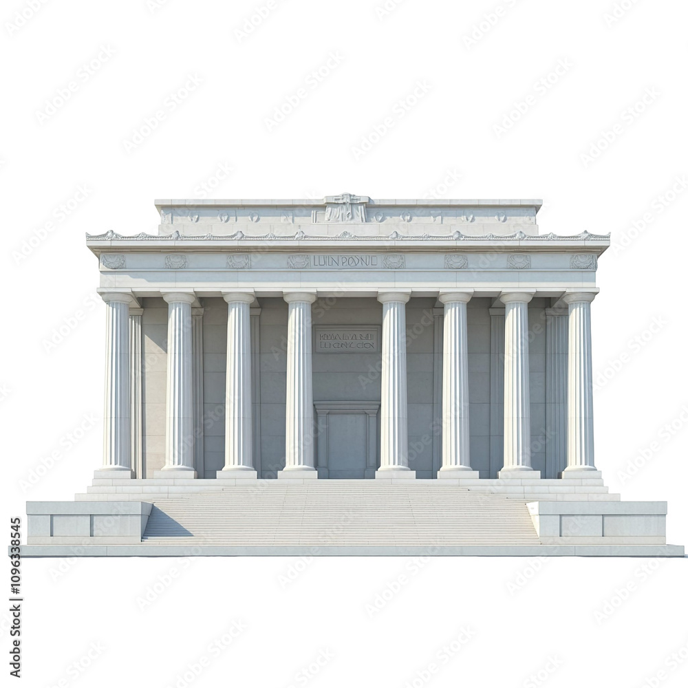 Fototapeta premium 3D front view illustration of the Lincoln Memorial monument isolated on a white transparent background