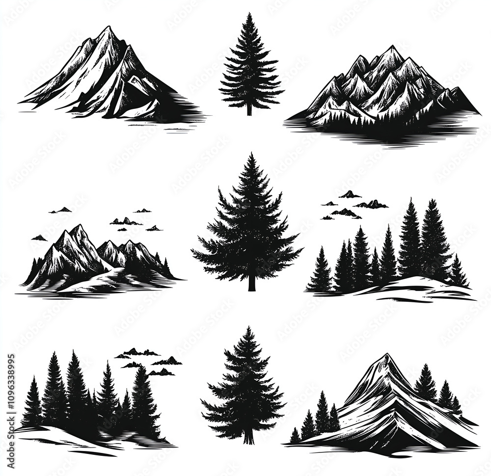Obraz premium set of mountain silhouettes, vector graphics on a white background