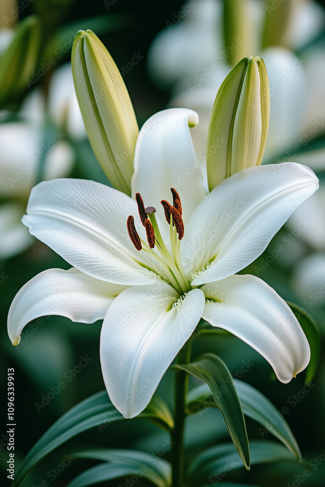 Fototapeta premium White Lily with Dew Drops