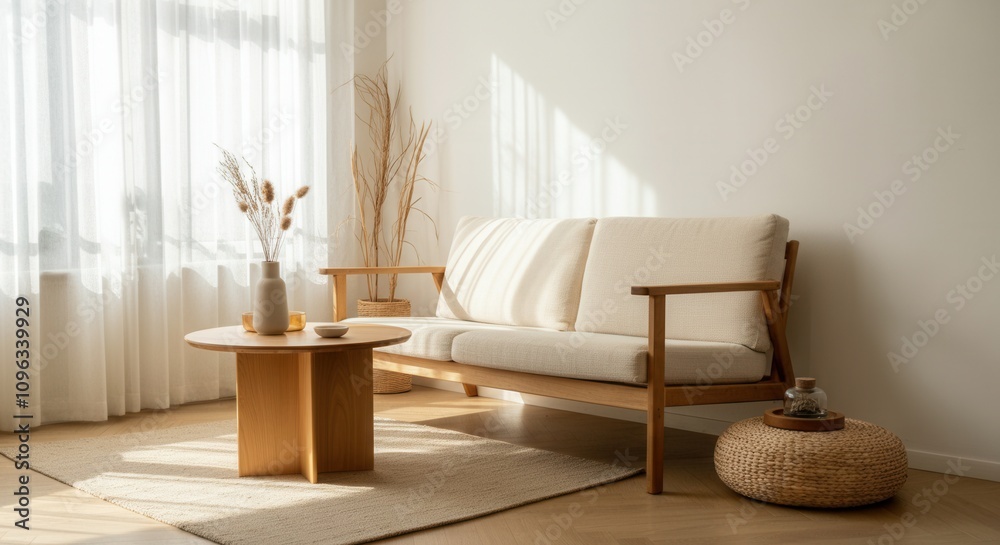 Serene living room interior with natural light modern furniture Serene living room interior with natural light modern furniture