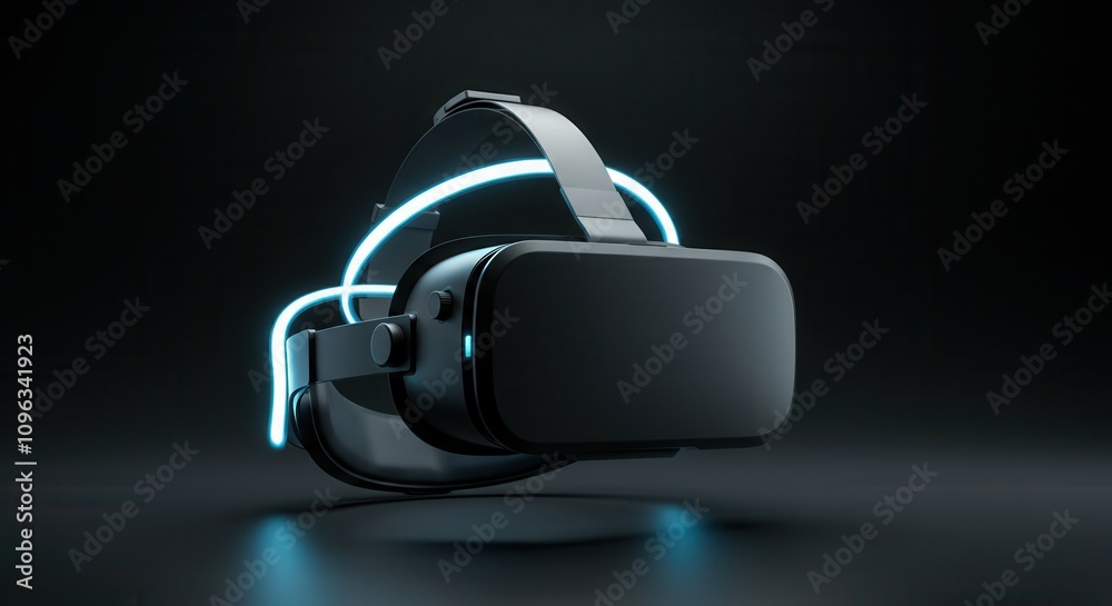 Futuristic virtual reality headset with glowing neon lights Futuristic virtual reality headset with glowing neon lights