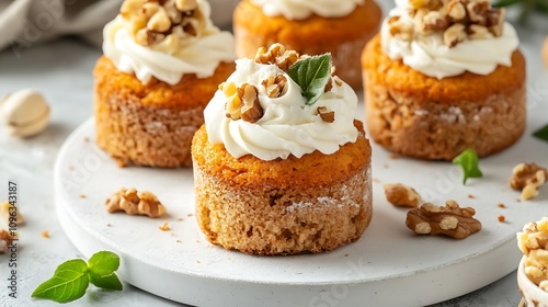 Delicious Walnut & Cream Cheese Carrot Cupcakes on a Marble Platter. AI Generated