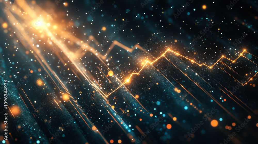 A dynamic display of glowing particles and geometric shapes representing data flow in a futuristic, digital landscape A dynamic display of glowing particles and geometric shapes representing data flow in a futuristic, digital landscape