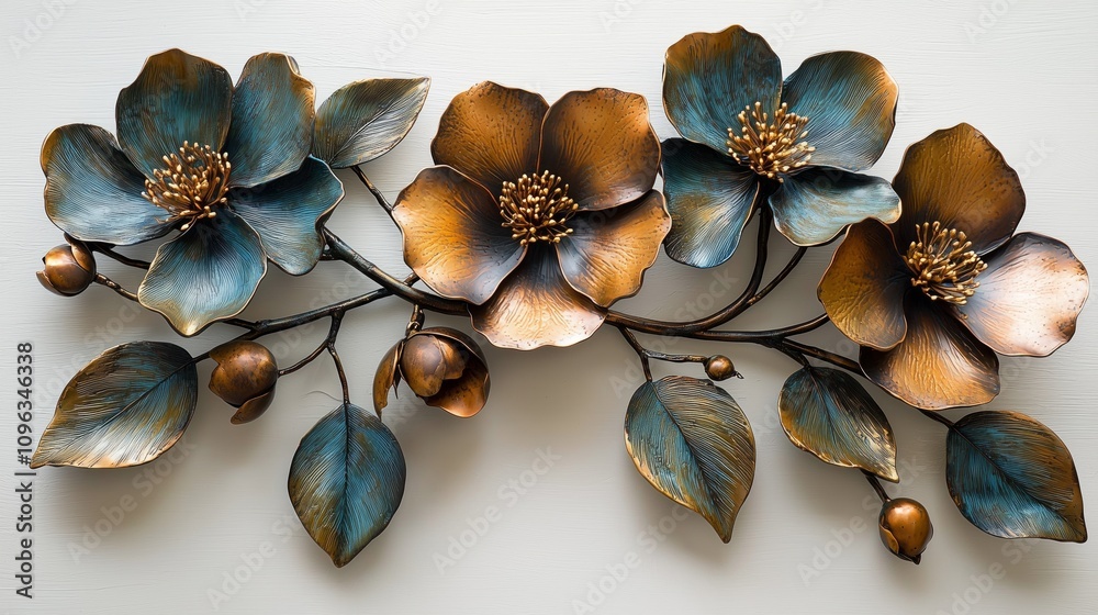 Obraz premium copper flowers on white background.Generative AI