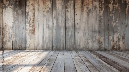 Weathered wooden wall with peeling paint and distressed planks showcasing rustic charm and vintage aesthetics in warm tones.