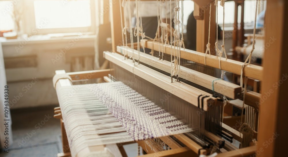 Traditional weaving loom in sunlight workshop Traditional weaving loom in sunlight workshop