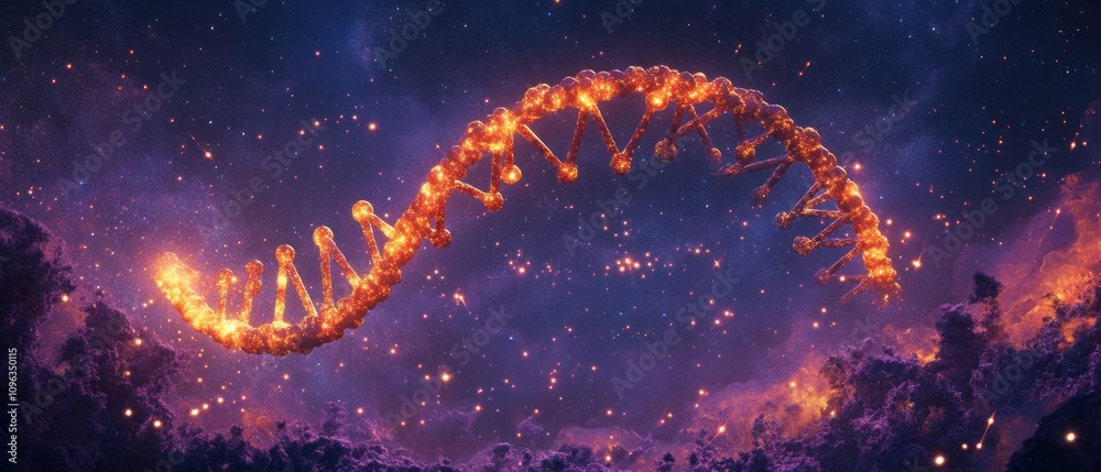 Cosmic DNA: A Glowing Strand Against the Starry Sky