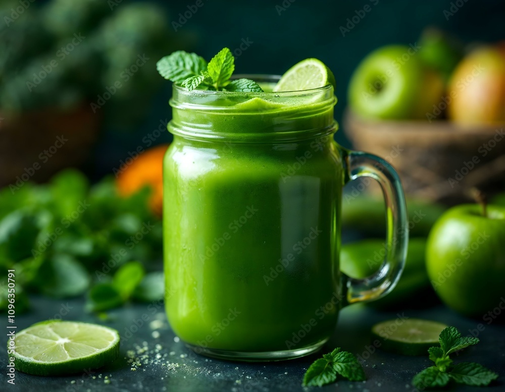 Green juice in glass jar Green juice in glass jar