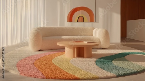 Elegant classic interior design of functional living space with unique rug modern home minimalist aesthetic natural light