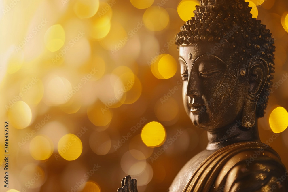 Greeting card with ancient statue great Buddha on holiday composition Greeting card with ancient statue great Buddha on holiday composition
