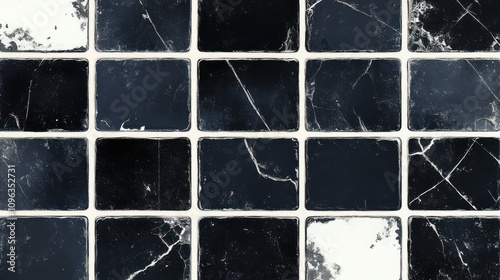 Close-up of an elegant black and white marble tile pattern, showcasing rich textures and a contemporary design.